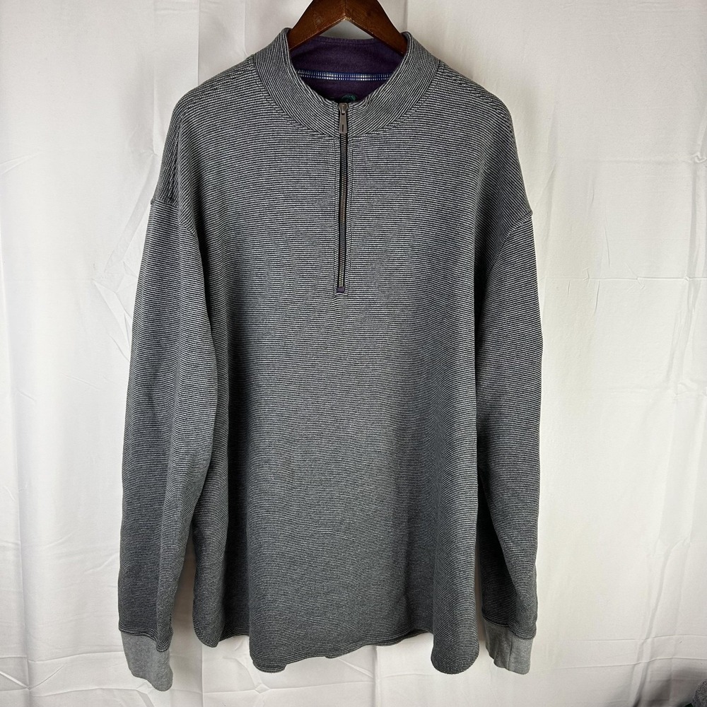 Robert Graham Sweater Mens 2XL Gray Stripe 1/4 Zip Mock Neck‎ Pullover Knit